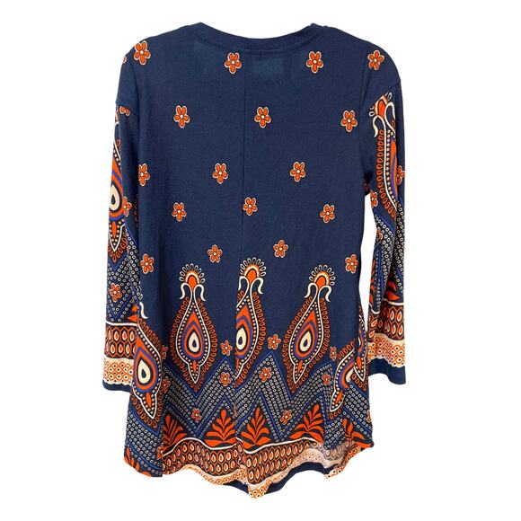 R & B Collection Women’s Tunic Top Large Orange Paisley Long Sleeve Soft Pockets - Picture 3 of 7